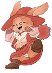  2023 anthro blush buckteeth clothing eyewear final_fantasy final_fantasy_xii fist footwear glasses gloves handwear happy headgear headwear hi_res horne_(moogle) ivalician_moogle male navel open_mouth pu_sukebe red_clothing simple_background solo square_enix teeth underwear white_background white_clothing white_underwear 