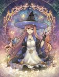  1girl atelier_(series) atelier_escha_&amp;_logy brown_eyes brown_hair bug butterfly dress hat insect jewelry kari_avalon long_hair looking_at_viewer necklace pentagram smile solo wilbell_voll=erslied witch_hat 