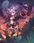  animal_ears armor breasts cleavage fang frilled grey_hair halloween highres long_hair orange_eyes original small_breasts solo yellowpaint. 