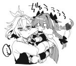  ... 2boys :/ antenna_hair astolfo_(fate) biting black_bow black_garter_straps black_thighhighs black_vest blank_eyes bow cape carrying carrying_person cheek_biting cheek_pull cheek_sucking cropped_torso deformed dress_shirt fate/apocrypha fate_(series) fur-trimmed_cape fur_trim garter_straps gauntlets greyscale hair_between_eyes hair_bow hair_intakes hair_wagging haoro holding_chibi kiss long_braid long_hair male_focus monochrome multicolored_hair multiple_boys shirt sieg_(fate) signature simple_background spoken_ellipsis streaked_hair thighhighs vest white_background white_cape white_footwear white_hair white_shirt 