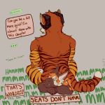  ! 2019 ? annoyed anthro brown_fur dialogue digital_drawing_(artwork) digital_media_(artwork) dragon duo english_text feline fluffy fur horn hybrid koorivlf male male/male mammal orange_fur pantherine procyonid raccoon red_fur simple_background sitting sitting_on size_difference striped_fur stripes teeth text tiger tiny_the_dragon white_fur 