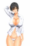  cameltoe cleavage dress_shirt erect_nipples muryuuin_tayun no_bra open_shirt pantsu thong 