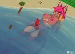 animal_genitalia animal_penis beach beach_background breast_play breasts brown_body brown_fur brown_hair canid canine canine_genitalia canine_penis fox fox_spirit fox_tail freya_(siggioi) fur genitals hair hi_res intersex kvn_poulsen kvnpoulsen macro macro_female male mammal micro multi_tail multicolored_body multicolored_fur multicolored_hair partially_submerged penis pink_hair procyonid raccoon sand siggioi smiling_at_partner tail water