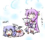  animal_ears bat_wings blue_hair chibi english fang kemonomimi_mode multiple_girls natsuki_(silent_selena) o_o patchouli_knowledge purple_hair remilia_scarlet touhou wings 