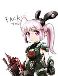  armor chainsaw engrish female gears_of_war girl gun lowres pink_eyes pink_hair ranguage weapon 