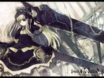  bad_id bad_pixiv_id blonde_hair chain dress engrish gloves huge_weapon long_hair nekotewi pixiv_fantasia pixiv_fantasia_4 ranguage solo thighhighs weapon yellow_eyes zettai_ryouiki 