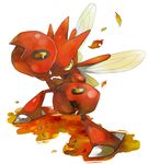  claws fighting_stance gen_2_pokemon insect_wings leaf mikami no_humans pokemon pokemon_(creature) red scizor simple_background solo white_background wings 