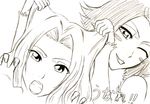  bad_id bad_pixiv_id bleach blush_stickers greyscale haineko hair_pull haruka_(the_end_is_far) matsumoto_rangiku monochrome multiple_girls paw_pose sketch 