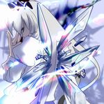  alternate_color alternate_element back blue cirno fujiwara_no_mokou fusion hair_ribbon ice if_they_mated long_sleeves looking_back ribbon smile solo suu_(hard-to-start) touhou wings 