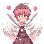  animal_ears blush box embarrassed gift hat heart heart-shaped_box holding holding_gift looking_at_viewer mystia_lorelei phantom2071 pink_eyes pink_hair shy solo touhou valentine wings 