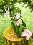  artist_request boots fairy green_eyes green_footwear green_hair green_hairband hairband instrument ocarina pointy_ears saria short_hair smile solo the_legend_of_zelda the_legend_of_zelda:_ocarina_of_time 