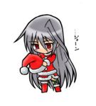  asymmetrical_legwear chibi christmas hat leg_belt lowres lyrical_nanoha mahou_shoujo_lyrical_nanoha mahou_shoujo_lyrical_nanoha_a's red_eyes reinforce santa_costume santa_hat sasaki_soujuurou silver_hair single_hair_intake single_thighhigh solo thighhighs 