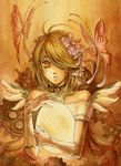  bad_id bad_pixiv_id bare_shoulders bug butterfly egg elbow_gloves fantasy flower gloves green_hair hair_over_one_eye holding insect lowres mikikoto_hitsuji original sepia solo traditional_media wings 