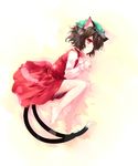  animal_ears barefoot brown_hair cat_ears cat_tail chen hat lying multiple_tails on_side shin_(new) short_hair solo tail touhou 