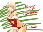  bikini blonde_hair blue_eyes christmas detached_sleeves eu03 face leaning_forward original ponytail santa_costume solo swimsuit 