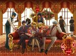  6+boys alcohol blonde_hair blue_eyes blue_hair bottle brown_eyes butler cake couch dress eating elizabeth_(gintama) eriyama eyepatch flower food fork formal gintama glasses hair_ornament hairpin kagura_(gintama) katsura katsura_kotarou kawakami_bansai kijima_matako legs long_hair lying maid male_focus multiple_boys multiple_girls necktie nizou_okada pastry pink_hair purple_hair ribbon rose sakata_gintoki shimura_shinpachi short_hair sitting space_craft suit takasugi_shinsuke takechi_henpeita thighhighs tray twintails waiter white_hair window wine 