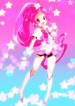  boots bow choker cure_blossom hanasaki_tsubomi heartcatch_precure! highres knee_boots long_hair magical_girl pink_bow pink_choker pink_eyes pink_hair ponytail precure solo sw 