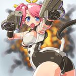  :o aiming aiming_at_viewer armband ass bad_id bad_pixiv_id bangs black_gloves blue_eyes blurry blush breasts busou_shinki cleavage_cutout cowboy_shot dd_(ijigendd) depth_of_field doll_joints dual_wielding explosion foreshortening from_side gangsta_hold gloves gun hairband handgun headgear holding holding_weapon large_breasts leotard looking_at_viewer looking_back open_mouth outstretched_arms parted_bangs pink_hair pistol short_hair short_twintails sideboob solo swept_bangs tail twintails vitulus weapon wristband 