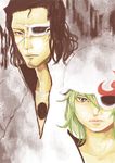  1girl arrancar bad_id bad_pixiv_id bleach blue_eyes brown_hair coyote_starrk espada eyepatch green_hair helmet ine_kari lilynette_gingerbuck 