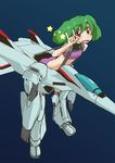  \m/ cosplay flat_chest gerwalk green_hair highres macross macross_frontier macross_frontier:_itsuwari_no_utahime mecha ranka_lee red_eyes seikan_hikou solo star tugeneko vf-25 