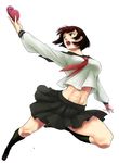  bad_id bad_pixiv_id bob_cut box brown_eyes brown_hair foreshortening heart heart-shaped_box jumping kneehighs midriff navel open_mouth original outstretched_arm school_uniform serafuku short_hair skirt socks solo touyama_maki valentine wind 