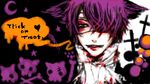  animal_ears bad_id bad_pixiv_id cross eyepatch gintama green_eyes halloween male_focus nekomasui purple_hair solo takasugi_shinsuke trick_or_treat 