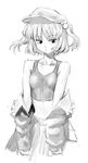  bad_id bad_pixiv_id face greyscale hair_bobbles hair_ornament jpeg_artifacts kawashiro_nitori midriff monochrome navel shiba_itsuki simple_background sketch solo tank_top touhou twintails two_side_up undressing white_background 