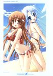  bikini blue_eyes blue_hair blush breasts brown_hair ichinose_yuka inugahora_an pink_eyes smile swimsuit tsunagaru_bangle yunagi_juri 