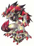  bad_pixiv_id claws creature fox gen_5_pokemon green_eyes izumi_asuka long_hair looking_at_viewer monster no_humans pokemon pokemon_(creature) pose running simple_background standing traditional_media white_background zoroark zorua 