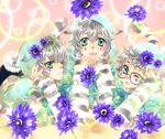  animal_ears aqua_eyes cat_ears cat_tail fangs flower glasses hood hoodie lee_sun_young multiple_boys one_eye_closed open_mouth original silver_hair tail 