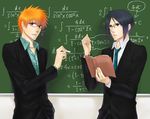  black_hair bleach blue_eyes brown_eyes chalk glasses ishida_uryuu kurosaki_ichigo multiple_boys orange_hair yuzu_ra 