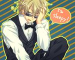  bad_id bad_pixiv_id blonde_hair bow bowtie durarara!! ekoo english heiwajima_shizuo lowres male_focus one_eye_closed open_mouth solo sunglasses vest 