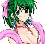  74 blush breasts cleavage dancer earrings fire_emblem fire_emblem:_seisen_no_keifu green_eyes green_hair jewelry large_breasts leen_(fire_emblem) ribbon solo 