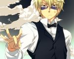  blonde_hair bow bowtie durarara!! ekoo heiwajima_shizuo lowres male_focus sky solo sunglasses veins vest 