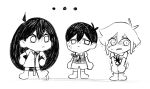  ... 1girl 2boys ahoge angry antenna_hair arms_at_sides basil_(faraway)_(omori) basil_(omori) brother_and_sister cabronpr chibi chibi_only clenched_teeth closed_mouth collared_shirt commentary double-parted_bangs dress english_commentary full_body greyscale hair_behind_ear hair_between_eyes hands_on_own_hips highres long_hair looking_at_another looking_to_the_side mari_(faraway)_(omori) mari_(omori) monochrome multiple_boys no_pupils noose omori shirt short_hair short_sleeves shorts siblings sidelocks socks spoilers standing sunny_(omori) sweat sweater_vest tapping_foot teeth trembling v-shaped_eyebrows v_arms 