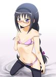  akemi_homura bra cleavage mahou_shoujo_madoka_magica megane pantsu pantyhose sat-c underboob undressing 