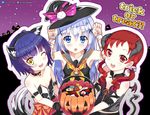  animal_ears gochuumon_wa_usagi_desu_ka? halloween horns joukawa_maya jpeg_artifacts kafuu_chino natsu_megumi no_bra tail witch xephonia 