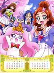  4girls :d absurdres amanogawa_kirara april aroma_(go!_princess_precure) artist_request bird blue_eyes blue_hair bow brown_hair calendar_(medium) cherry_blossoms chocolate_doughnut dog doughnut food glasses go!_princess_precure haruno_haruka highres kaidou_minami long_hair march multiple_girls nanase_yui noble_academy_school_uniform official_art open_mouth pastry_box pink_bow pleated_skirt precure puff_(go!_princess_precure) purple_eyes red_bow sailor_collar school_uniform short_hair skirt smile thighhighs twintails white_sailor_collar white_skirt 