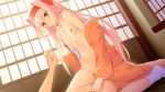  1boy 1girl bangs blood blush breasts censored cowgirl_position game_cg hair_intakes hand_holding happy_sex headband japanese_clothes kimono long_hair lying navel nipples nude on_back open_clothes open_kimono orange_eyes penis\r\n pink_hair pussy pussy_juice sengoku_hime sex small_breasts smile socks straddling takeda_shingen_(sengoku_hime) vaginal very_long_hair virgin window yangsion 