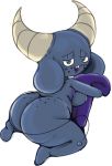  2019 big_butt blue_skin breasts buckteeth butt demon featureless_feet female freckles horn khanid looking_at_viewer noseless nude pillow ponk razz_(ponk) short_stack smile teeth thick_thighs 