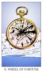  blue_background blue_sky border broken card_(medium) clock cloud day english_text jessica_hayworth no_humans object_focus outdoors pocket_watch roman_numeral shattered sky surreal tarot tarot_(medium) watch welcome_to_night_vale wheel_of_fortune_(tarot) white_border 