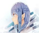  1girl 2016 blue_hair dated emilia_(re:zero) eyebrows_visible_through_hair from_side hair_between_eyes hidaka_kouyou long_hair pointy_ears portrait profile purple_eyes re:zero_kara_hajimeru_isekai_seikatsu signature smile solo 