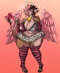  animal_print anthro arm_warmers armwear belly big_breasts big_butt bikini bikini_top bottomwear bow_accessory breasts butt cattletag choker cinnamon_(xxmoom00xx) clothing cow_print cowbell dancewear feathered_wings feathers female female/female garter_straps halo heart_eyes heart_symbol hi_res hooved_toes hooves horn jewelry lace legwear necklace pattern_clothing pattern_legwear sketchydot skirt slightly_chubby slightly_chubby_female striped_clothing striped_legwear stripes swimwear tail tail_tuft thick_thighs tuft tutu two-piece_swimsuit wide_hips wings 