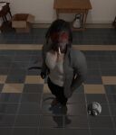 3d_(artwork) anthro athletic blood bodily_fluids camera chuckwalla cigarette clothing daz_studio_(artwork) detective digital_media_(artwork) eyewear fisheyes gp_holden hair hero hi_res iguanid inside jacket lizard male perturbedmania portrait reptile scalie smoking solo solo_focus sunglasses tile topwear