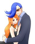  1boy 1girl blue_hair long_hair nami_(one_piece) one_piece orange_hair smile vinsmoke_niji 