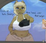 1:1 2024 5_fingers anthro belly big_breasts big_butt blue_eyes bottomwear breasts brown_body brown_fur butt car_door car_window chola_neeno_(character) clothed clothing colored dialogue digital_drawing_(artwork) digital_media_(artwork) domestic_cat ear_piercing ear_ring english_text felid feline felis fingers first_person_view fur genitals gun gynomorph gynomorph_(lore) hair hand_on_hip handgun hi_res holding_gun holding_object holding_ranged_weapon holding_weapon intersex looking_at_viewer mammal narrowed_eyes navel neeno pants piercing pistol pointing_gun pointing_gun_at_viewer ranged_weapon ring_piercing shaded shirt solo swimwear talking_to_viewer tan_bottomwear tan_clothing tan_hair tan_pants tank_top text thick_thighs thong tongue tongue_out topwear two-piece_swimsuit underwear weapon whataburger white_clothing white_shirt white_tank_top white_topwear wide_hips