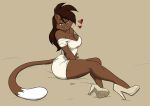  &lt;3 2018 absurd_res anthro breasts brown_eyes brown_fur brown_hair brown_tail cat chest_tuft cleavage clothed clothing deborah_bispo dipstick_tail dress eyebrows eyelashes feline female footwear fur hair hi_res high_heels looking_at_viewer mammal multicolored_tail pink_nose shoes signature simple_background sitting smile solo tuft wendel_fragoso white_dress white_tail 