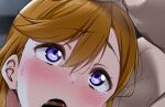  1boy 1girl blush censored close-up fellatio hetero love_live! love_live!_superstar!! oral orange_hair purple_eyes shibuya_kanon sweat tearing_up yopparai_oni 