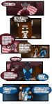 absurd_res accessory ailurid angry anthro black_text bottomwear bovid bovine canid canine canis cattle clothing cobalt_(tatsuchan18) comic dialogue diamonds_(suit) domestic_cat electronics english_text felid feline felis female fox hair_accessory hairpin hand_on_shoulder headphones hi_res hybrid male mammal pants red_panda sassy spade_(tatsuchan18) spades_(suit) speech_bubble suit_symbol tatsuchan18 text topwear wolf