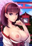  breasts miko mizutsuki_rei nipples no_bra open_shirt 